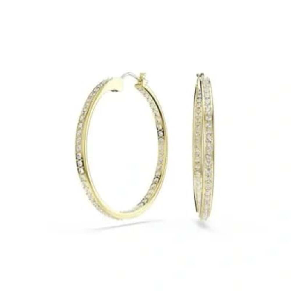 Swarovski Stone Hoop Earrings Gold-Tone Crystal Pavé